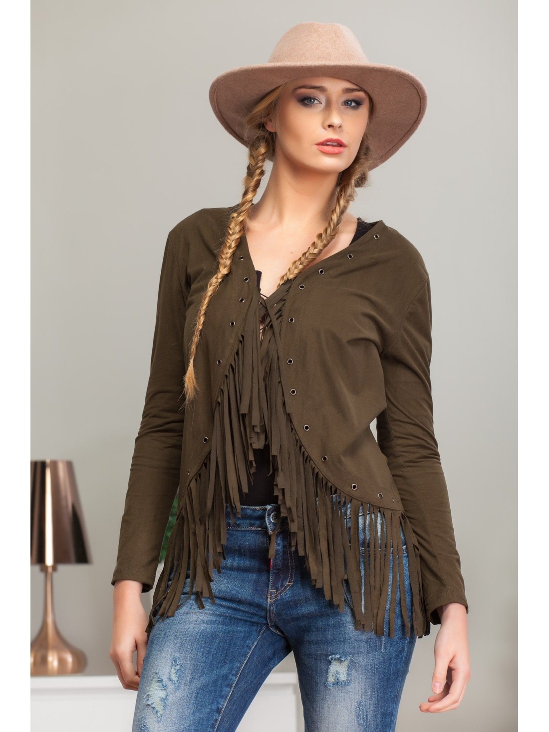 Suede blazer with khaki fringes 9782 - Online store - Boutique